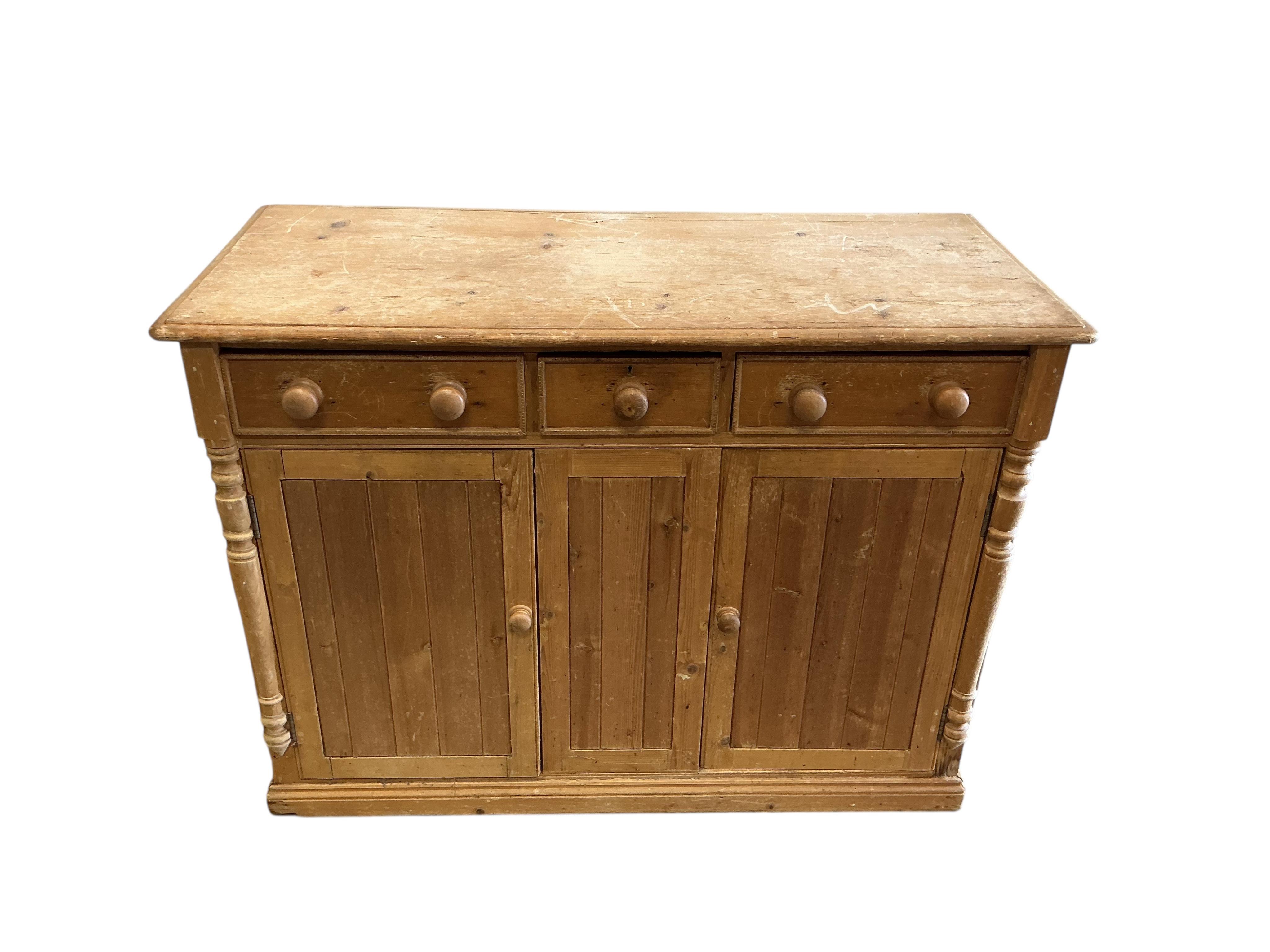 A Victorian pine sideboard, width 130cm, depth 56cm, height 96cm